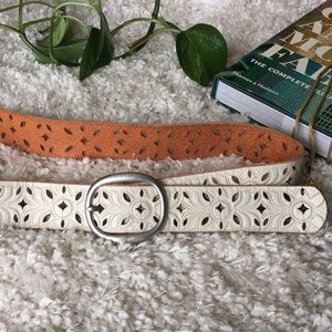 Cream Leather Fossil Belt with Punch Detailing